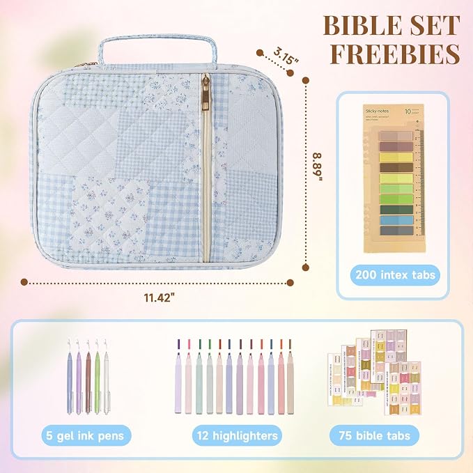 Bible Cover Case for Woman Quilted Bible Case,Bible Cover for Women Large Bags with Durable Handle Carrying Case for Women Bible Study Supplies Accessories