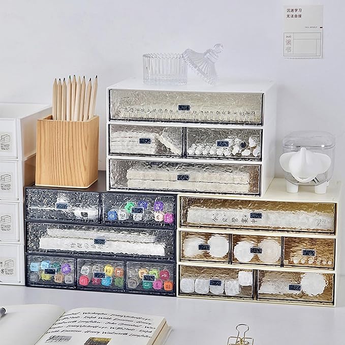Desk Drawer Organizer, Stackable Office Supplies Desk Organizer, Plastic Plastic Storage Drawer, Desk Grocery Organizer For Stationery/Office Supplies (New White, 3 compartments)