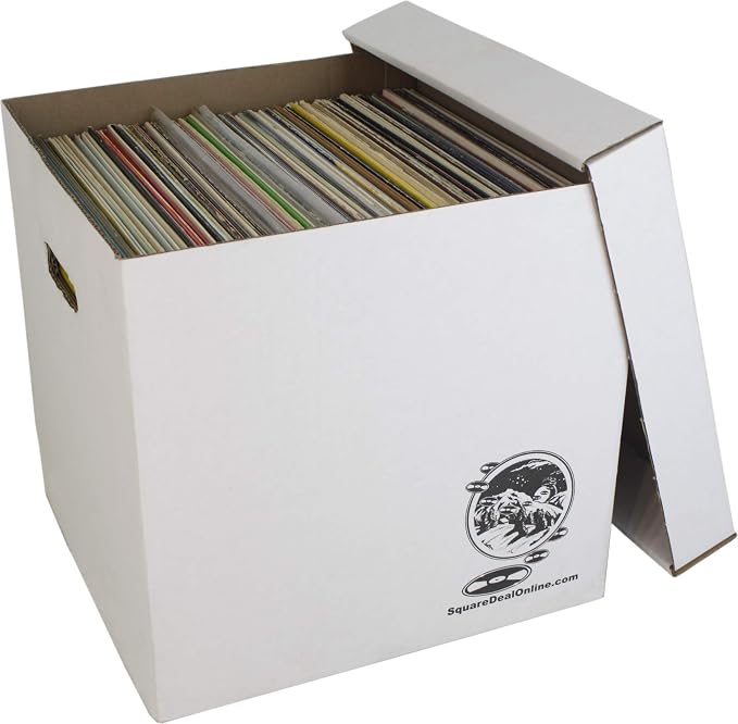 Durable 12 inch Vinyl Record Storage Box - Heavy-Duty Cardboard Construction with Removable Lid - Holds Up to 90 Records Each - Built Tough for Long-Term, Secure Archival Storage - #12BC13