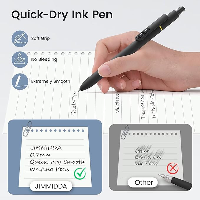 8Pcs Black Gel Pens - 0.7mm Medium Point Black Ink Pens | Smooth Writing - Quick Drying Retractable Pen for Men Women (Classic - 8Pcs)