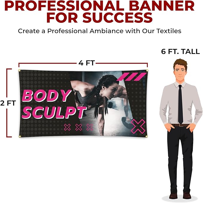 Body Scullpt Large Banners and Signs for Outdoor by Mavis Printing-Polyester Banner with 4 Holes for Easy Hang Indoor & Outdoor|4x1 Feet HD Print Sign to Promote Church| Made in USA