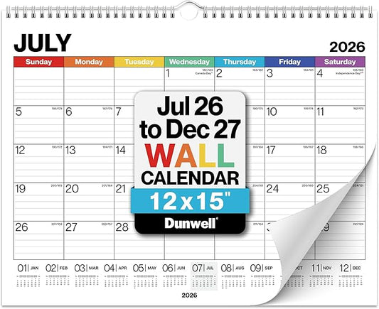Dunwell Wall Calendar 2026-2027, 15" x 12", Jul. 2026 to Dec. 2027, 18 Months Monthly Planner with Thick Paper, Twin-Wire Binding, Large Hanging Calendar for School, Office Organizing, Easy Read