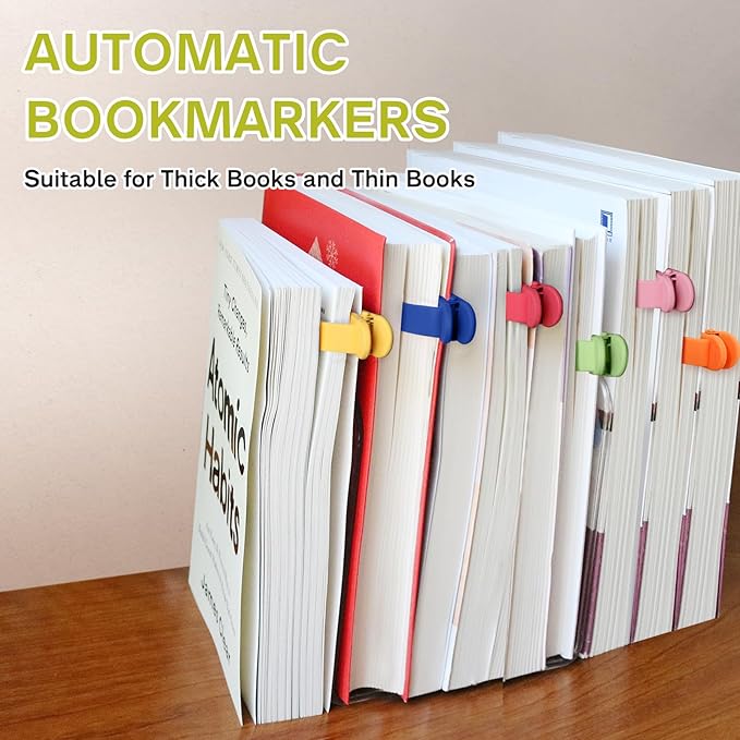 SMUK 6 Pieces Book Page Markers, Unique Silicone Automatic Bookmarks for Women Reading Lovers Men Kids, Book Page Holder Markers Clip Book Marks Reading Accessories Gifts