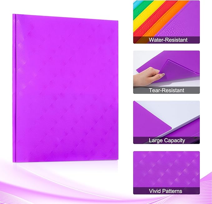 ViVin Plastic Folders with Pockets and Prongs,24 Pack,Heavy Duty 2-Pocket File Folder with 3 Fasteners,Fits Letter Size Paper,for School Home and Office(Bright Purple)