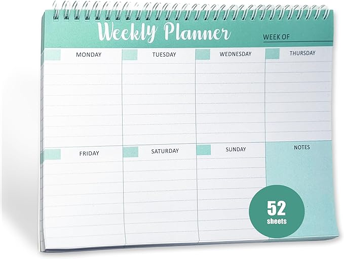 Spiral Weekly Planner - 7.5" x 10" Weekly Planner Notepad with 52 Sheets, 100gsm Paper, Undated Planners for Time Management & Habit Tracker, Weekly Calendar for Organizing Your Week (Green)