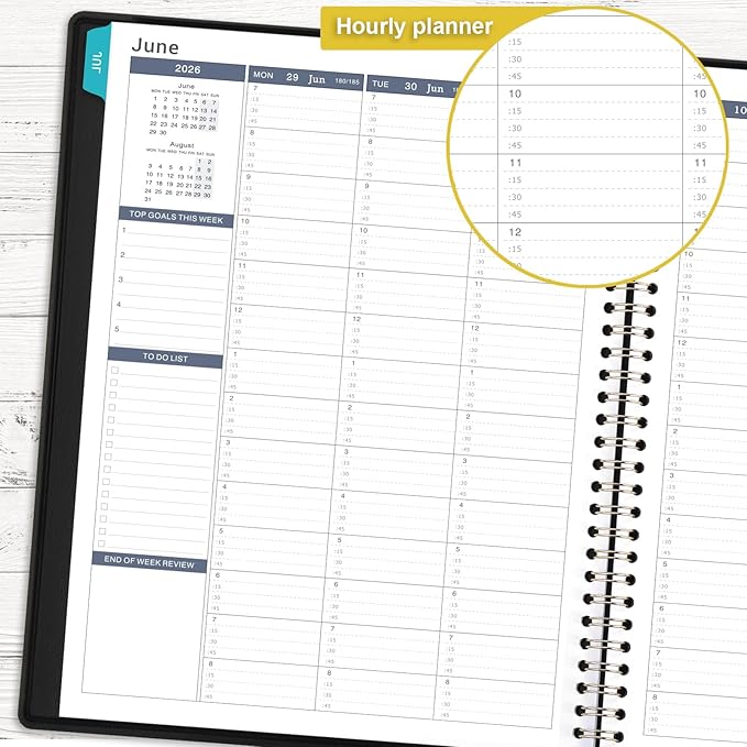 Appointment Book/Planner 2026-2027 - Weekly Appointment Book 2026-2027, July 2026 - June 2027, Daily/Hourly Planner with Tabs, 15 Minutes, 8.26" x 11.4", Wirebound - Black