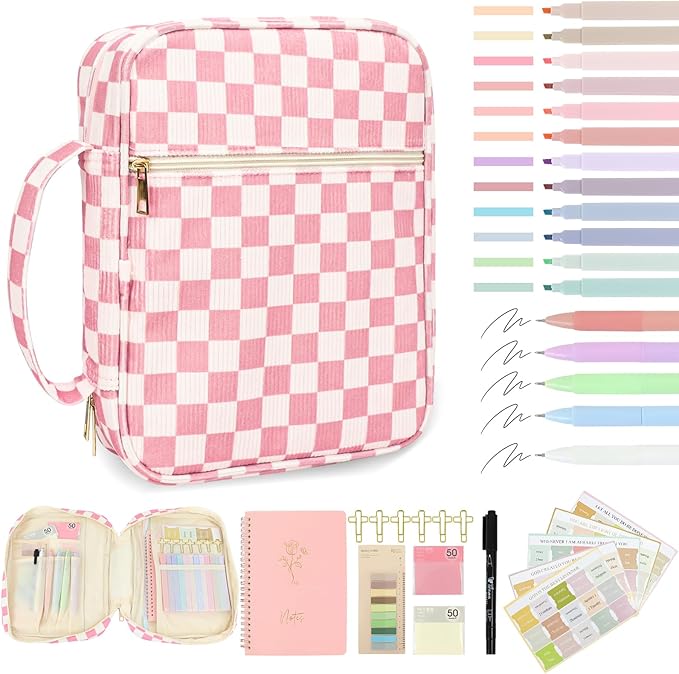 Pink Bible Cover Case for Women Large Bible Cover Bag Bible Study Supplies Accessories Bible Journaling Kit for Girls Women