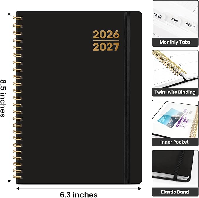 Planner 2026-2027 for Women & Men, Academic Monthly and Weekly Calendar Planner, Jul 2026 - Jun 2027, A5 (6.3" x 8.5"), Teacher Student Planning Book with Tabs, Ideal for Office School Supplies - Black
