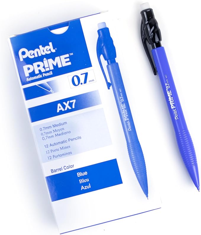 Pentel Prime Mechanical Pencil 0.7mm, Blue Barrel, Box of 12 (AX7C)