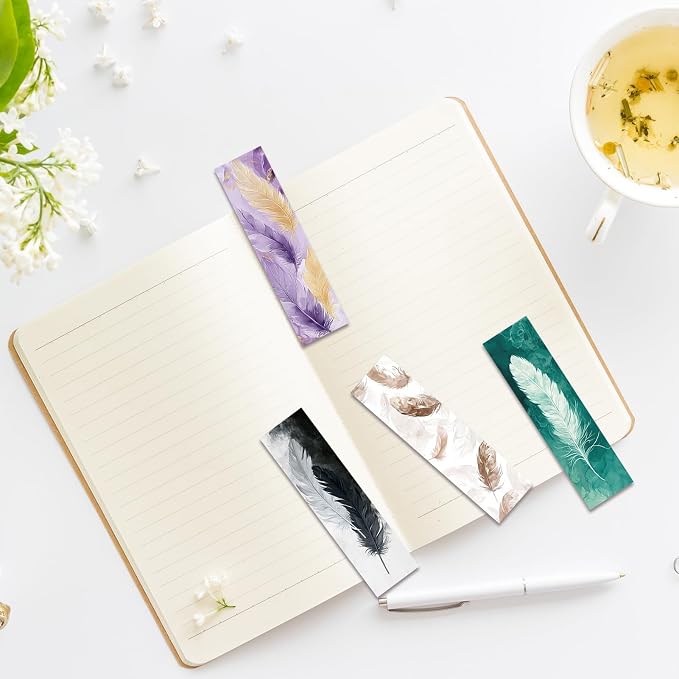 30 Pcs Feather Bookmarks for Kids Aesthetic Bookmark Colorful Feather Bookmark for School Office Students Teens Book Reading Lovers Classroom Favors