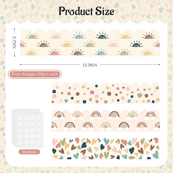 Boho Bulletin Board Border, 91.8 Ft Classroom Borders for Bulletin Board Decoration, Walls, Desks, Windows, Doors, Classrooms, Home School