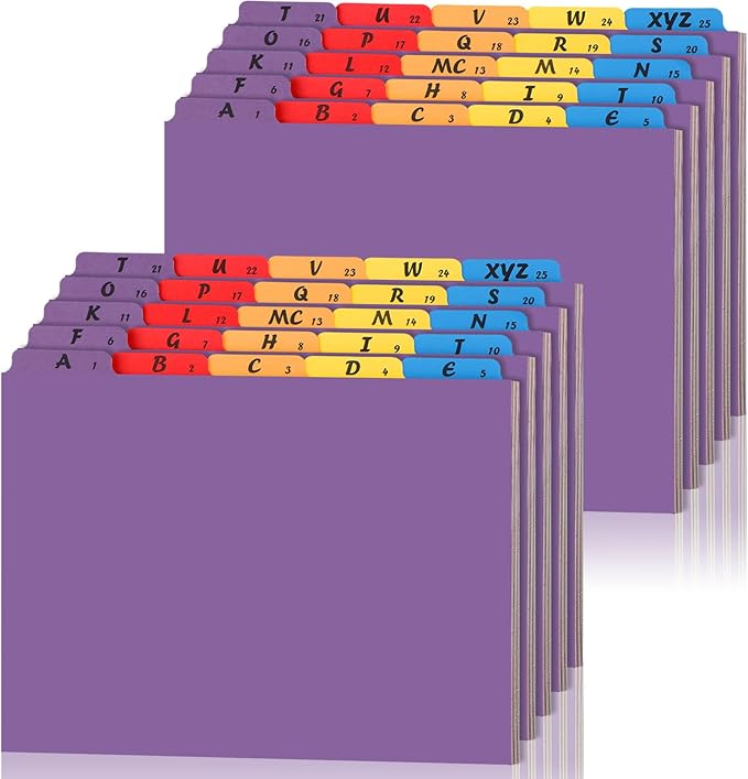 2 Set 50 Pcs Alphabet File Dividers A-z Top Tab Guides Set, Letter Size Filing Organizers 1/5 Cut Alphabetical File Folder Tabs for Home, Office, School(Vivid Colors)
