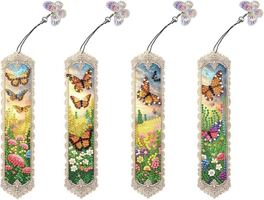 ARTopet 4Pcs DIY Diamond Art Painting Bookmarks with Colorful Butterfly Pendant PET Bookmark Ornament Double Sided Pattern Single Sided Diamond Book Marker Clip Gifts Tags-Butterfly03