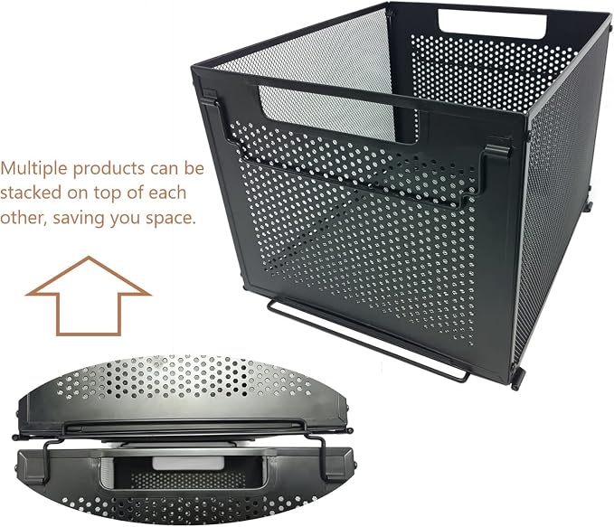 SETTFRFE Letter Size Hanging File Folder Organizer,Metal Filing Crate,File Basket for Hanging File,Black (Perforated metal plate)