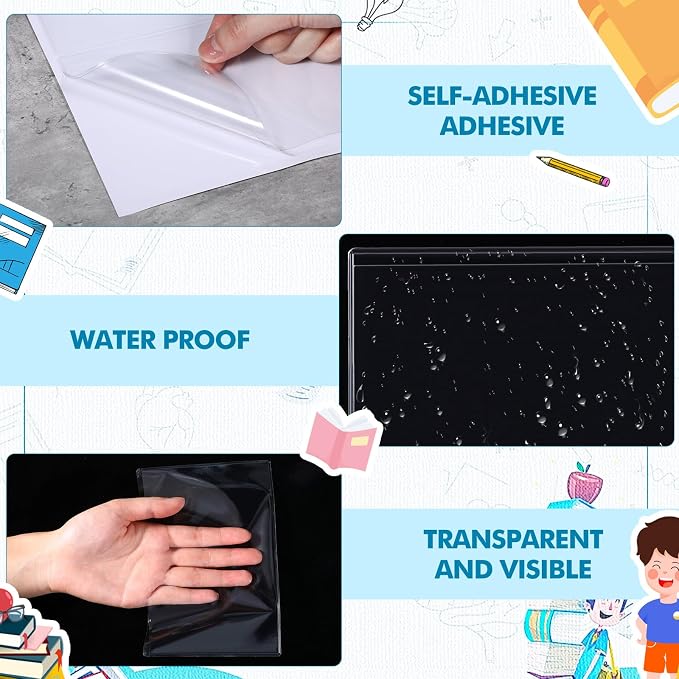 Outus 60 Pcs Self Adhesive Shop Ticket Holders Clear Plastic Sleeves Adhesive Pockets Work Order Job Ticket Holders for Back to School Student Label Home Office Posting Signs (6 x 4 Inch)