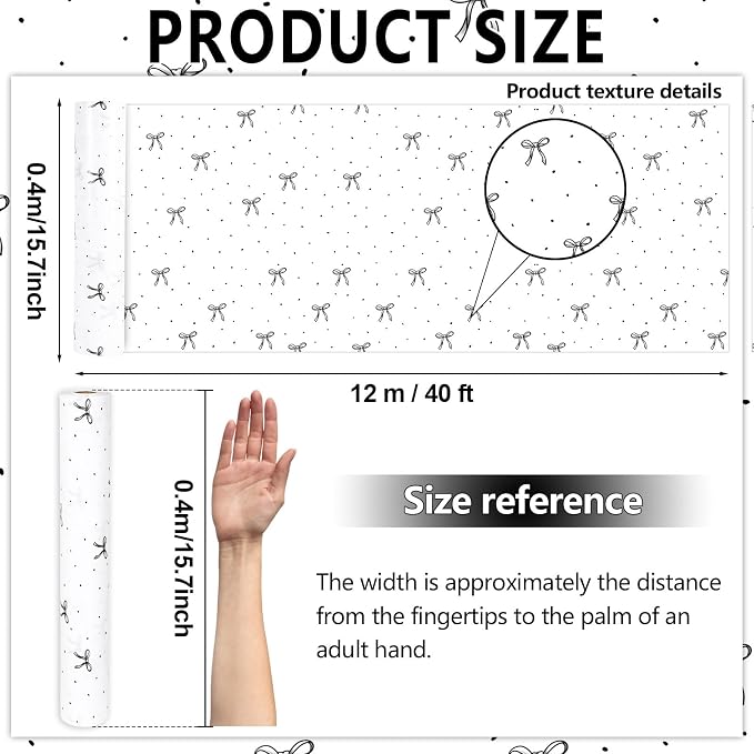 Black Bow Bulletin Board Roll Reusable Waterproof Erasable Black Bow and Book Bulletin Board Roll Bowknot Non-Woven Fabric Background Poster for Home Classroom Decor Wrapping DIY Craft 15.7" x 40ft