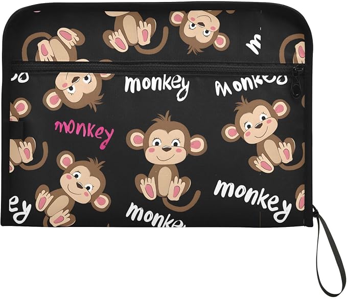 ALAZA Monkey Black Cartoon 13 Pocket Expanding File Folder with Labels, Accordion File Folder File Organizer Letter A4 Paper for Office School Student