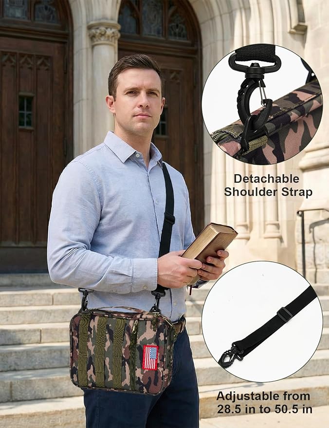 4 PCS Tactical Bible Cover for Men - Bible Bag for Men with Shoulder Strap - Washable Padded Bible Case with Carry Handle- Christian Gift for Men Bible Case for Church, Study, Spiritual