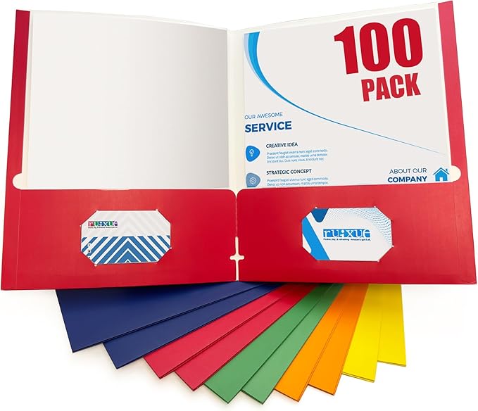BIBRADAA® 100 Packs Color Folders with Pockets,2 Pocket Bulk Paper Folders,Letter Size,Holds 100 Plus Sheets,for School,Office,Business.(100, Multicolor Mixing)