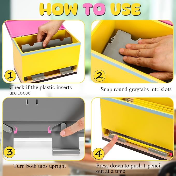 Yalikop 3 Pcs Wooden Pencil Dispenser for Classroom Pastel Wood Pencils Holder for up to 200 Pencils Reusable Straw Dispenser for Home Office Teachers Supplies Storage (Multiple Style,Colorful)