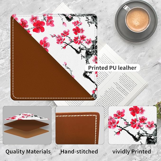 Cute Leather Bookmarks, Fun Triangle Making Corner Bookmark, Book Accessories for Reading Book Lovers, Unbreakable Page Markers for Women Men Red Blossom Floral