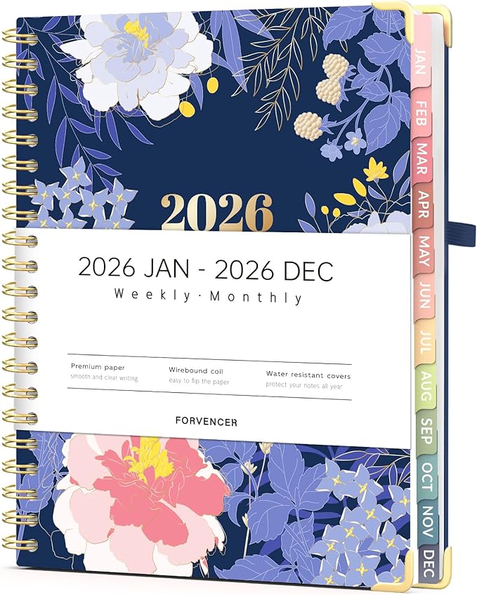 Forvencer 2026 Planner, Weekly and Monthly Calendar Planner for Women, Jan 2026 - Dec 2026, 8.5" x 11", Hardcover Planning Agenda book with Monthly Tabs, Spiral Bound, Inner Pocket, Cute Journal Organizer Notebook for Office School, A4 Size