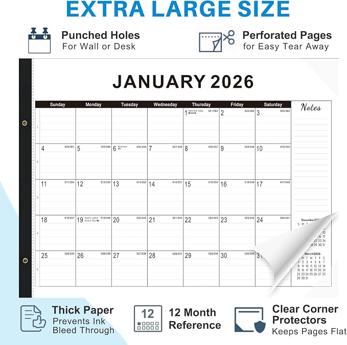 Desk calendar 2026-2027 22x17 paper – Desk Top Calendar 2026 with plastic cover