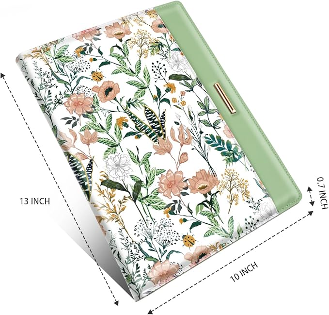 Padfolio/Resume Portfolio Folder for Women Men, WAVEYU Cute Chic Padfolio Cover Folder, Conference/Legal Document Organizer with Letter/A4 Size Clipboard, Document Sleeve, White Flower