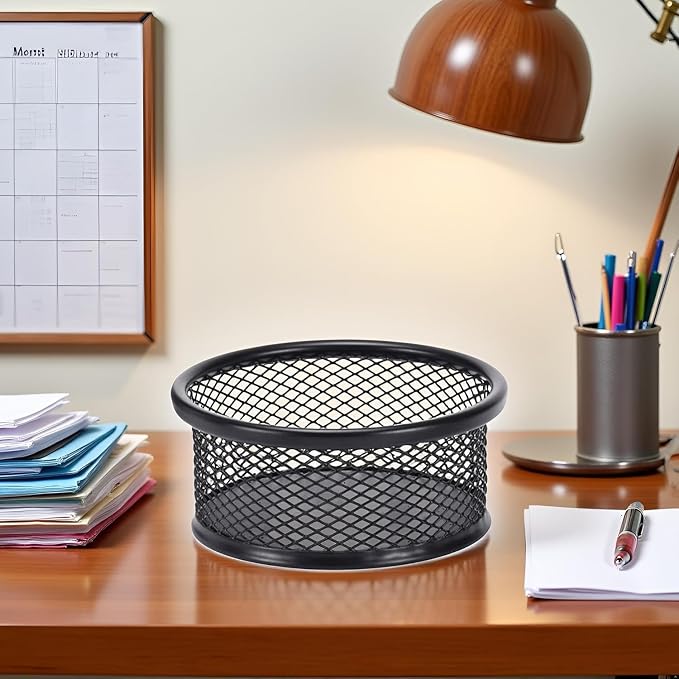 Black Metal Mesh Desk Organizer - Multi-Purpose Clip Holder for Office and School Supplies, Paperclip/Binder Clip Dispenser with Non-Slip Base (Home Office, Classroom, Study Desk Accessories)