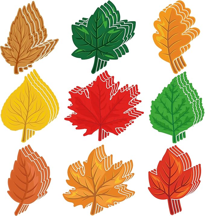 Cholemy 108 Pcs Maple Leaves Cutouts Fall Classroom Decorations Autumn Bulletin Board Decor Paper Fall Leaves Cutouts Crafts for Kids Thanksgiving Holiday School Wall Home Supplies, 9 Styles