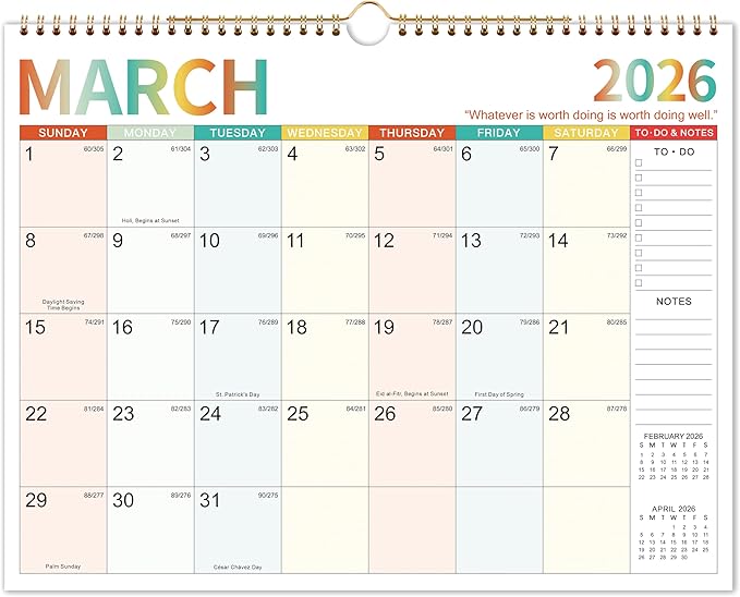 Wall Calendar 2026 - Monthly Calendar January 2026 - December 2026, 14.8 x 11.4 Inches, with Julian Date, Perfect for Organizing