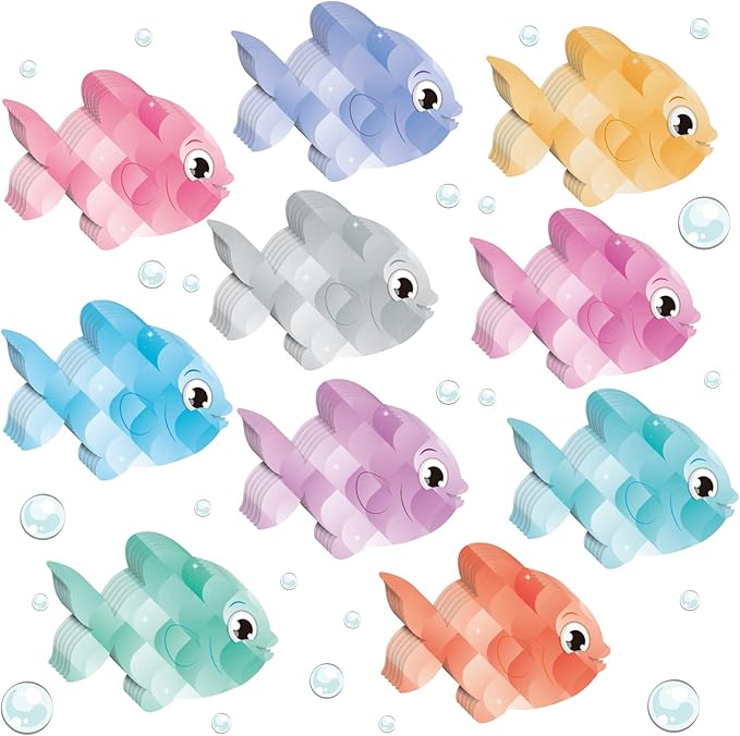 Epakh 100 Pcs Colorful Fish Cutouts Fish Mini Accents Bulk Ocean Paper Accents Ocean Theme Bulletin Board Decor Summer Classroom Early Childhood Education for School Wall Blackboard Decor Supplies
