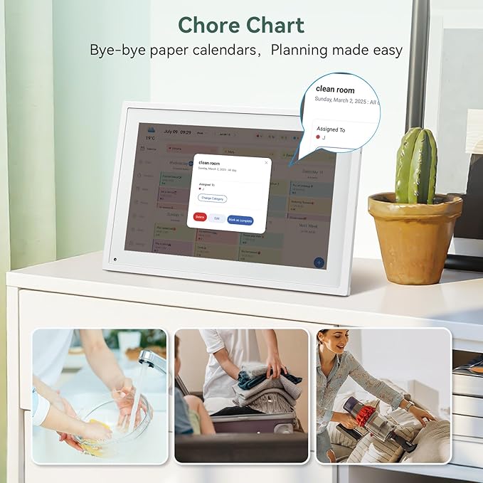 10.1 Inch WiFi Digital Calendar, Smart Touchscreen Interactive Display for Family Schedules Chore Chart, Meal Planner, To Do List, Smart Sync Switchable Digital Photo Frame Desk-Standing