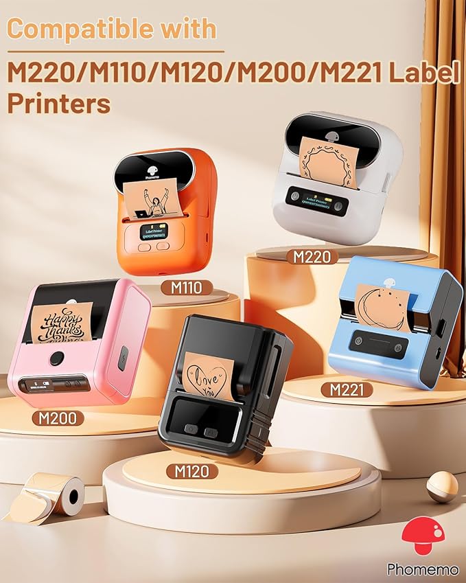 Phomemo Labels-Brown Sticker Circle Thermal Label for Jam and Jelly Jar Tags, and More (1.96" x 1.96" Round, 140 Labels/Roll) Compatible with M110/M220/M221/M110/M100/M250, Black on Brown, 50 x 50mm