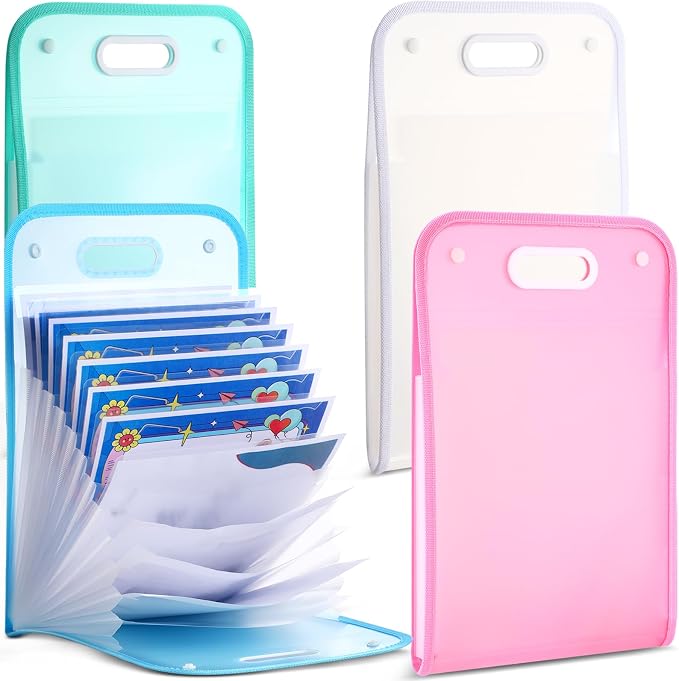 Fulmoon 4 Pcs A4 File Folders,13 Pockets File Organizer with Labels A4 Expanding File Vertical with Portable Receipt Document Organizer for Office School (Cute Colors,9.61" X 14.76",Classic)