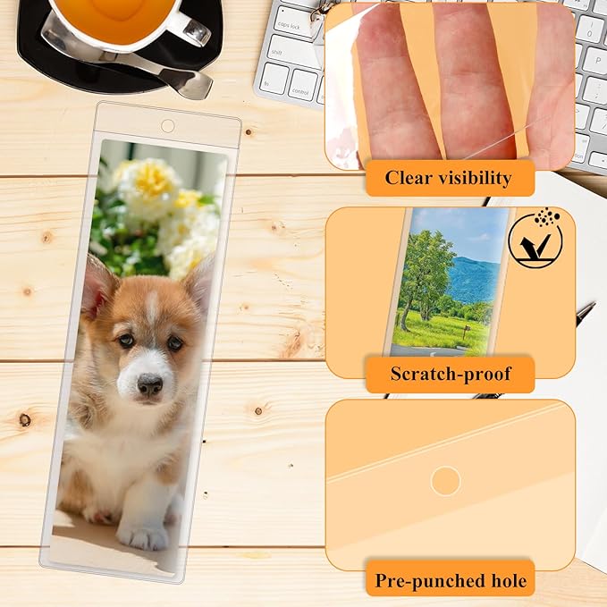 36 PCS Bookmark Sleeves Clear Bookmark Sleeves 7x2.3 inch Blank Bookmark Holder with Hole for Wedding Valentine’s Party Favor Decoration
