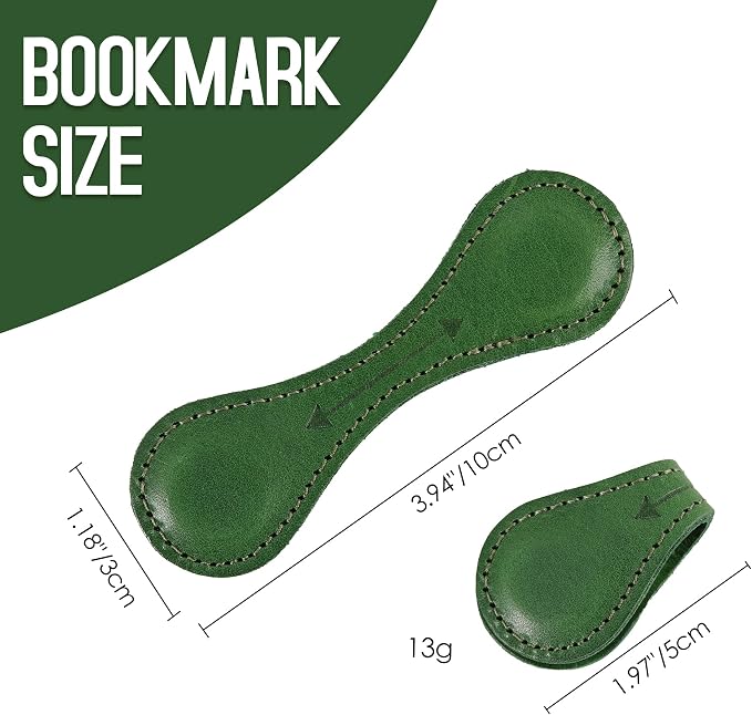 Magnetic Leather Bookmarks Book Marks for Reading Women Men Book Lovers Readers (Green)
