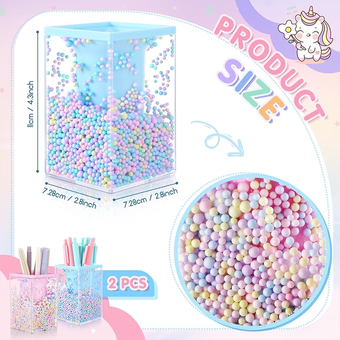 Zonon 2 Pieces Bubble Pen Holder for Desk Cute Makeup Brush Organizer & Pencil Holder with a Playful Sphere Design, Kawaii Desktop Accessories for Women, Office & School(Blue and Pink)