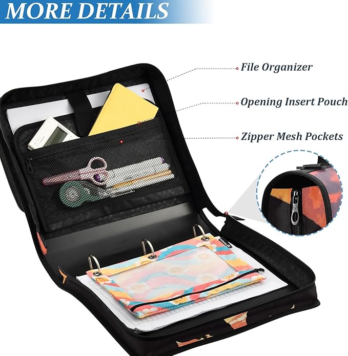 ALAZA Couple Elephant Sunset 3 Ring School Zipper Binder Bag Expanding File Folder Case Briefcase with Shoulder Strap