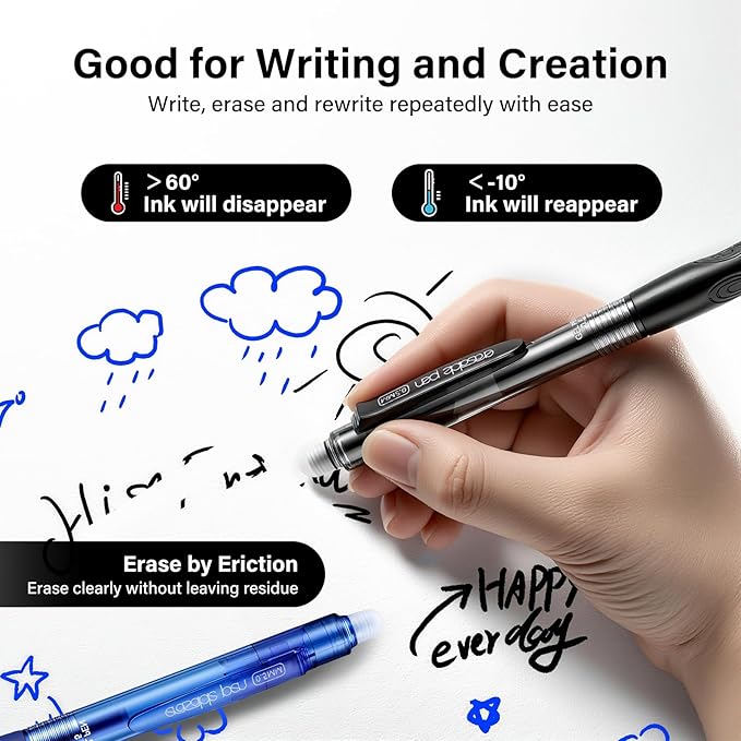EUSOAR Erasable Gel Pens, 24 Pack (12 Black & 12 Blue) Erasable Pen Smooth Writing 0.5mm, Dry Erase Pens Clicker Fine Point for Office School Note Taking Planner Sketching Crossword Puzzles