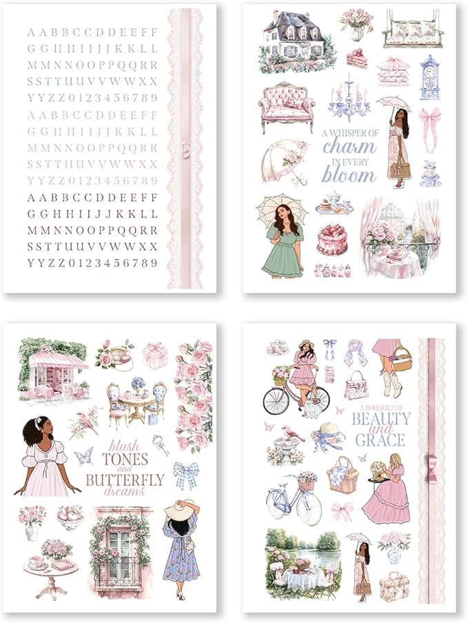 Coquette Dreams Monthly Planning Kit Bundle – Romantic Planner Kit with Functional & Decorative Pages, Vellum, Scrapbooking Papers, PET Tape 3.0 & Pen for Journaling & Feminine Planning