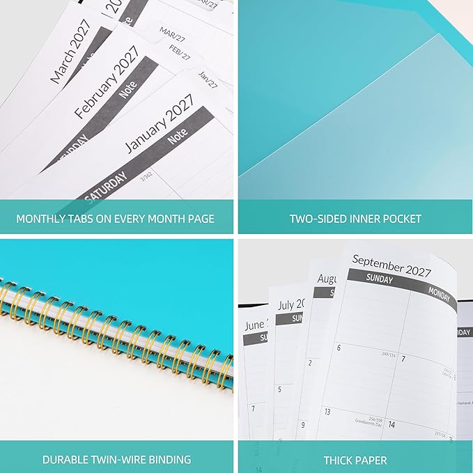 2027-2031 Monthly Planner 5 Year Monthly Planner/Calendar 2027-2031, Jan 2027 – Dec 2031, 9" x 11", Tabs, Double-Side Pocket, Holidays, Thick Paper - Blue
