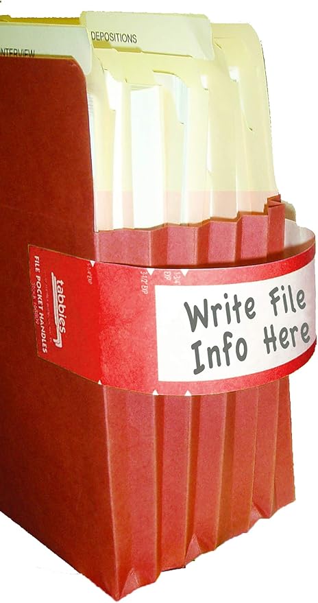 Tabbies File Pocket Handles, 9.63 X 2, Red/White, 4/Sheet, 12 Sheets/Pack