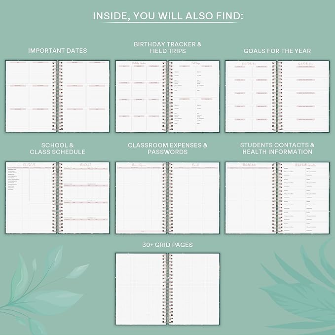 PLANBERRY Teacher Planner – Undated School Year Plan Book for Teachers with Calendars & Lesson Plans – Planner for Classroom Organization & Homeschool – 8”x10.5” Hardcover (Calypso Teal)