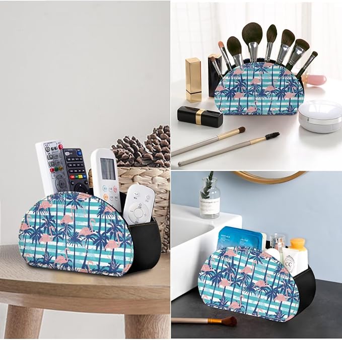 Coconut Flamingo Print TV Remote Control Organizer Desktop Storage for Remote Controls/Controllers/Media Players/Eyeglasses/Cosmetic Brushs/Paint Brushes/Pens Organizer