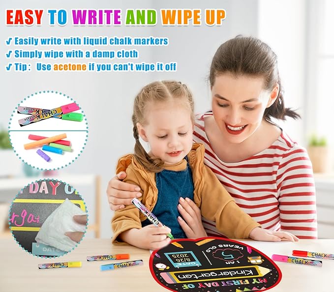 First Day of School Board Sign - Reusable Back to School Chalkboard Sign for Kids Boys Girls - 9.8" Double-Sided First and Last Day of Schools Board Gifts for Kindergarten Pre-K Preschool