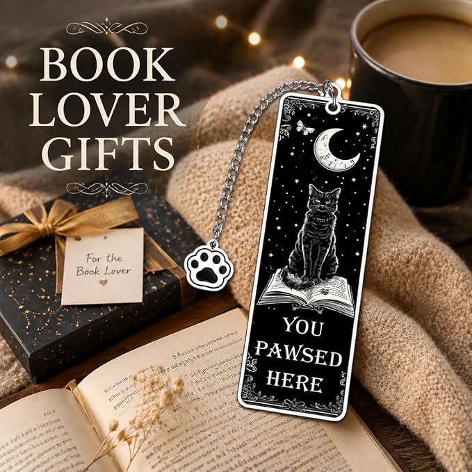 Cat Bookmarks for Book Lovers, Fathers Day Cat Lover Gifts for Men Women Readers, Black Cat Basket Halloween Boo Basket Stuffers, Cats Themed Gifts Mom Dad Cute Bookmarks Book Accessories Bookish Gift