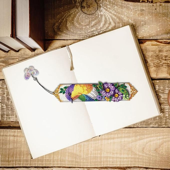 ARTopet 4Pcs DIY Diamond Art Painting Bookmarks with Colorful Butterfly Pendant PET Bookmark Ornament Double Sided Pattern Single Sided Diamond Book Marker Clip Gifts Tags-Bird