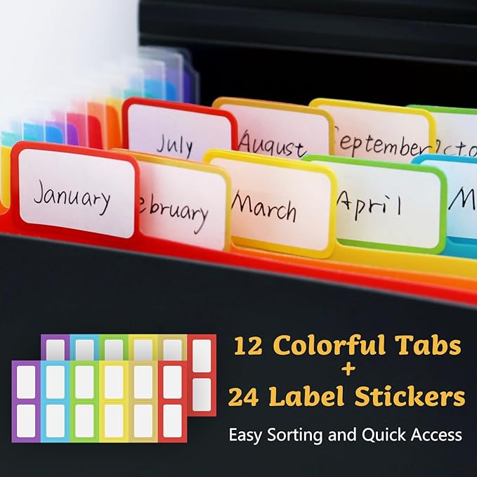 4x6 Inch Index Card Holder Box Organizer Storage Case 3x5 Inch Flash Note Card File Box with 13 Expandable Pockets and Label Stickers Large Capacity Recipe Coupon Organizer Book Sticker Album