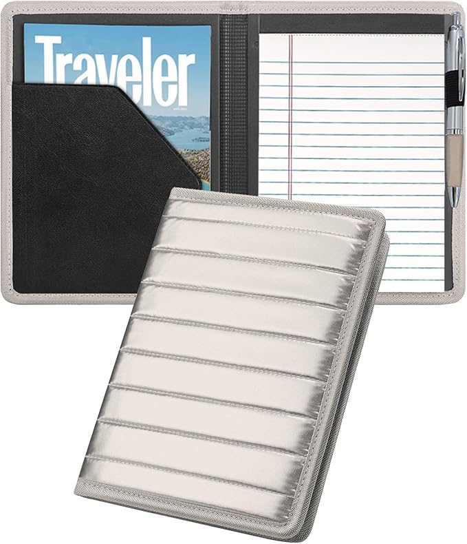 Classic Padfolio/Junior Portfolio Folder Case, Business A5 Binder Organizer Notepad for Men Women, 5 x 8 Writing Pad Included, Gold